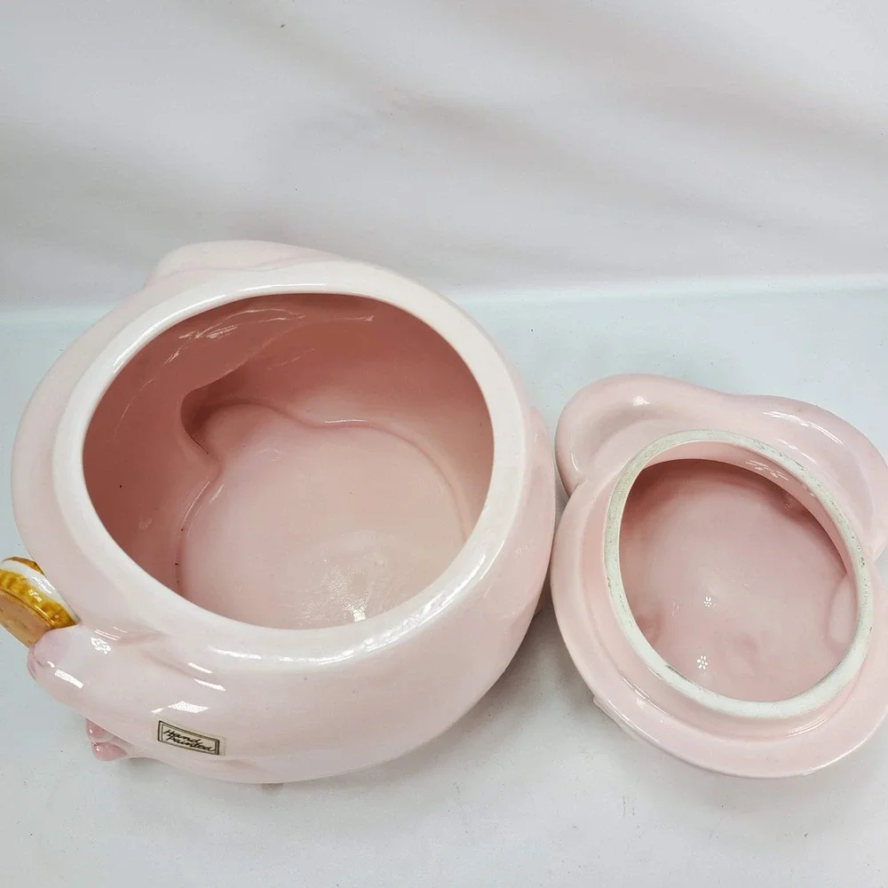 Fitz Floyd Hippo Cookie Jar Pink Vintage 1980 Japan Hand Painted Kitsch Ceramic